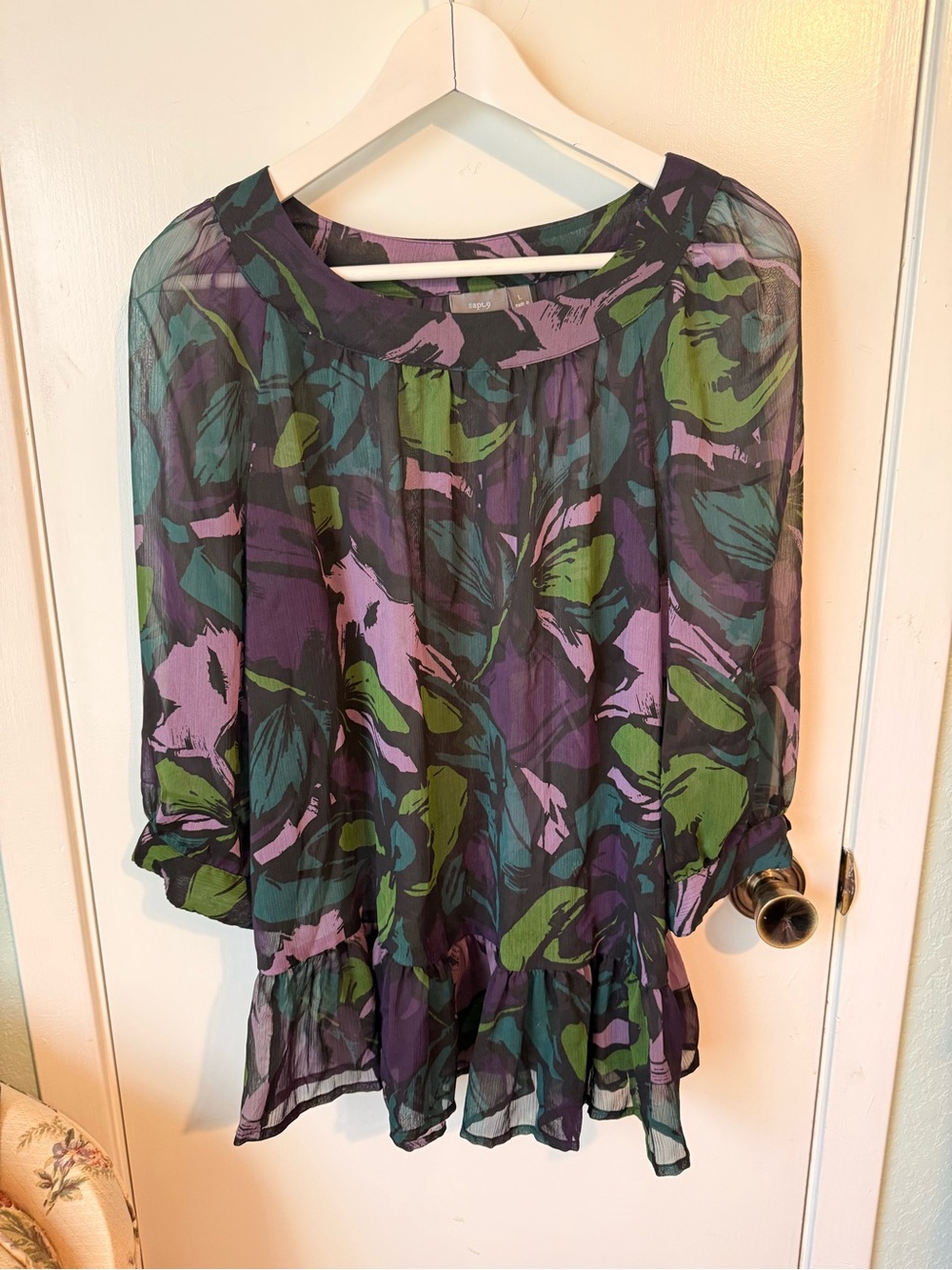 Apt. 9 Semi-Sheer Floral Tunic in Purple & Green